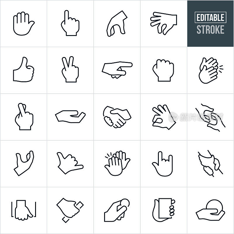 Hand Gestures Thin Line Icons - Editable Stroke